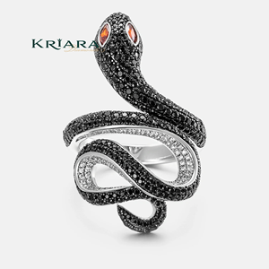 Anillo de Serpiente para Mujer, Plata, Diamante Cultivado en Laboratorio, Corte Brillante Redondo, Ojo Rojo, Joyería de Lujo para Uso Diario - Product Image 2