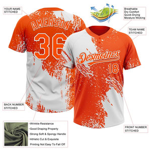 Camiseta de Béisbol Sublimada Personalizada, Naranja y Blanca, Cuello en V, Manga Corta, Unisex, Transpirable, para Softbol - Product Image 3