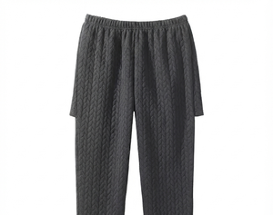 Pantalones de pijama de algodón acolchado gris oscuro para mujer, cintura elástica, longitud completa, ropa informal de invierno, pantalón para hombre - Product Image 3