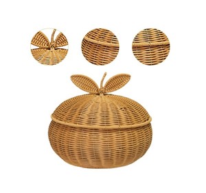 Natural Handwoven Rattan Apple <b>Basket</b> with Lid Decorative Wicker Fruit Storage Bowl for Kitchen, Dining <b>Table</b> & Home Decor - Product Image 2