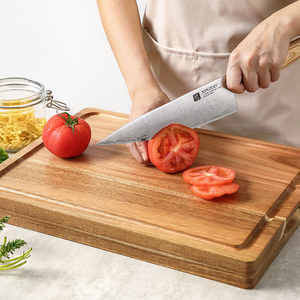 Planche à découper en bois d'acacia épaisse, réversible, multi-usages, grande taille, avec rainure pour les jus - Product Image 5