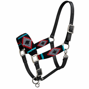 EQUIPO: Cabestro Ajustable de Nylon Estilo Western para Caballo con Cabezal de Cuentas y Herrajes de Concho Plateados - Product Image 1