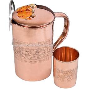 Jarra de Agua Desechable de Cobre Puro de Alta Calidad Bold Blossom, Acabado Pulido Brillante, Asa Decorativa, para Oficina, Exteriores, Té - Product Image 3