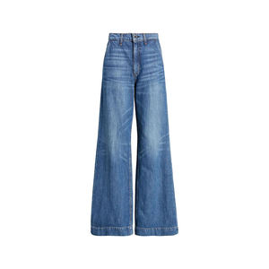 Straight Blue Denim Cotton Mom Jean High Waist Plain Jeans for Womens - Product Image 2