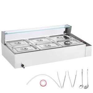 Scaldavivande Elettrico Commerciale a 6 Vasche da 1500W, Bain Marie 6 x 8QT con Coperchio in Vetro, Buffet in Acciaio Inossidabile, Scaldavivande Manuale da Banco - Product Image 1