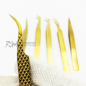 แหนบต่อขนตา RMI คุณภาพสูง ทนทาน ปลายแหลมเคลือบทองพลาสม่าสีทอง พร้อมด้ามจับเพชร 5 แบบ ขนาด 10 มม. - Product Image 2