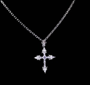 Collier Pendentif Croix en Cristal avec Strass Taille Marquise Sertis Griffe en Argent Sterling Plaqué Rhodium, Bijoux Hip Hop pour Homme - Product Image 3
