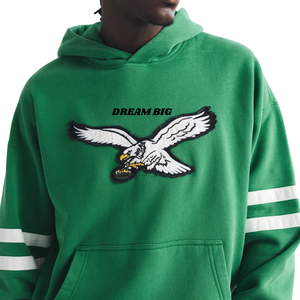 Sweat à capuche unisexe vert personnalisé style universitaire avec manches patchwork, logo oiseau, streetwear, 100% coton, poche surdimensionnée, OEM, marque privée - Product Image 5
