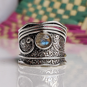 Bague en labradorite bleu feu naturel, argent sterling 925, bijou en pierre précieuse labradorite, bague de mariage, cadeau pour filles et femmes - Product Image 1