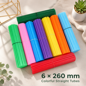 Pailles à boire en plastique colorées 6x260mm, 8 couleurs assorties, pailles droites jetables pour jus, fêtes, bricolage, artisanat, sac de 100 pièces - Product Image 3