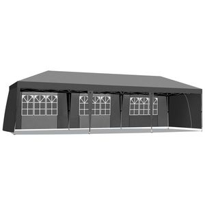 Tenda Parasole Pieghevole 3x9m in Tessuto Oxford Bianco con 8 Lati (6 Finestre, 2 Porte) e 8 Sacchi di Sabbia, Telaio Spray Grigio Scuro - Product Image 2