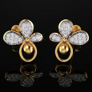 Boucles d'oreilles clous triangulaires tendance en or jaune 14 carats avec diamant de laboratoire taille ronde, design unique, pour mariages et cadeaux de fête - Product Image 2