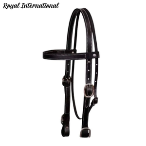 Black <b>Leather</b> Horse Bridle Adjustable Western Equestrian Headstall with Browband Durable Buckle Tack for Riding Training Stable - Product Image 1