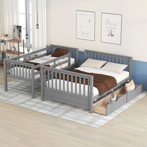 Lit superposé double avec échelles et deux tiroirs de rangement gris LT000165AAE Lit pour enfants - Product Image 3