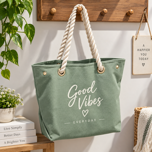 กระเป๋าหิ้ว EcoRev ECO89 Good Vibes Everyday แบบไม่ทอ ใช้ซ้ำได้ พร้อมหูเชือก เป็นมิตรกับสิ่งแวดล้อม พิมพ์โลโก้ตามสั่ง สำหรับใช้ในธุรกิจ - Product Image 1