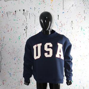 USA BLUE <b>Mock</b> <b>Neck</b> Sweatshirt 100% WHITE Applique Embroidery wide <b>neck</b> Sweatshirt Finer Threads - Product Image 6