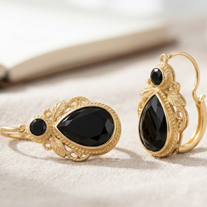 Factory Price Black Onyx Earrings 925 <b>Sterling</b> <b>Silver</b> 18K Gold Plated 5 Inch 15g Round 8mm Pear Cut Wholesale Jewelry - Product Image 4