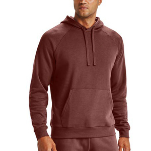 เสื้อฮู้ดผู้ชายสีแดงเลือดหมู แขนเสื้อแบบแร็กแลน ทรงปกติ สีพื้นเรียบง่าย สวมใส่สบาย มีโลโก้ด้านหน้า ผ้าเฟรนช์เทอร์รี่เนื้อนุ่ม ระบายอากาศได้ดี - Product Image 1
