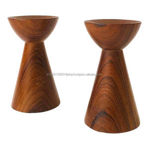 Wholesale Antiqued Mango Wood <b>Candle</b> Stand <b>Set</b> Handmade Wooden Pillar Lantern Design Christmas 2 Wooden <b>Candle</b> Holders for Home - Product Image 6