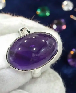 High Quality Sterling <b>Silver</b> Luxury Engagement <b>Ring</b> with Oval Amethyst and Black Obsidian Natural Gemstones for Women - Product Image 3
