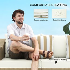 Divano in vimini in vimini a 3 posti bianco crema con cuscini e 2 cuscini esterni mobili da giardino divano in Rattan - Product Image 5