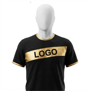 เสื้อยืดชมรมสีดำทองแบบกำหนดเอง ดีไซน์แผงใหม่ ผ้าเจอร์ซีย์คอตตอน 100% 180GSM แขนครึ่งตัว ระบายอากาศได้ดี คุณภาพสูง - Product Image 3