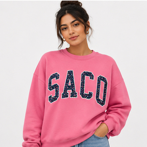 Sudadera Rosa Oversize con Cuello Redondo y Estampado de Letras 'Saco', de Forro Polar, Manga Regular, Unisex, para Otoño, Estilo Casual - Product Image 1
