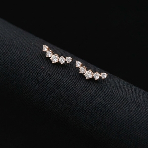 Diamond Ear Climber <b>Cuff</b> <b>Earrings</b>-18k Rose Gold 0.61ct IGI Certified 1.08g-Women-Wedding Anniversary Gift-Round Brilliant Cut - Product Image 2