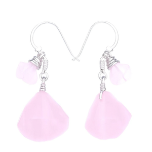 Boucles d'oreilles pendantes en quartz rose faites à la main - Bijoux de mode de Jaipur, Inde - Product Image 3