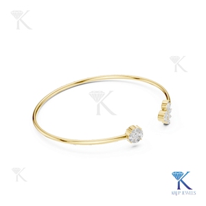 Asymmetric Lab Grown Diamond Crown Bangle 14K Solid Gold Fine Unisex Minimalist Open <b>Cuff</b> Jewelry Gift Manufacturer Wholesale - Product Image 2