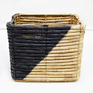 Sustainable Water Hyacinth <b>Rectangle</b> <b>Storage</b> <b>Basket</b> Hand-Woven Modern Two-Tone Bin - Product Image 2