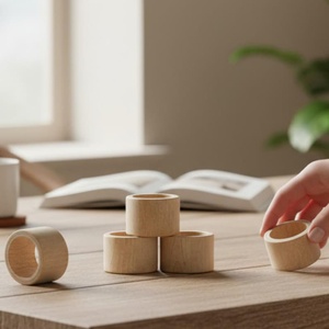 Ensemble de 4 anneaux de serviette en bois écologiques de luxe modernes, durables, ronds, pour la décoration de table de mariage et de dîner - Product Image 4
