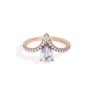 Women's Gold Pear Cut Diamond Engagement Ring Prong Setting Romantic Style floral - Product Image 1