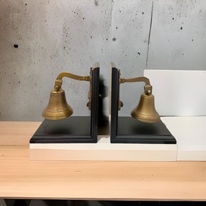 Set <b>of</b> Two BRASS & WOOD <b>Book</b>-<b>End</b> Ship Bells Mounted on Anchor for Desk Shelf Office Home Art Decor & Decorative Display - Product Image 4