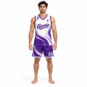 Ensemble de maillot et short de basket-ball pour hommes, uniforme athlétique, respirant, léger, vêtements de sport, entraînement d'équipe, compétition, pratique - Product Image 1