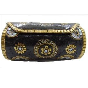 Bolso de Mano de Lujo Ecológico con Diseño de Mosaico, Adorno Metálico con Patrón de Piedras, Bolso de Mano para Mujer, Multicolor, para Bodas y Fiestas - Product Image 4