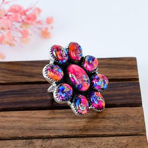 Pink Dahlia Turquoise Cluster <b>Ring</b> Sterling <b>Silver</b> Southwestern <b>Statement</b> Jewelry Gift for Her - Product Image 4