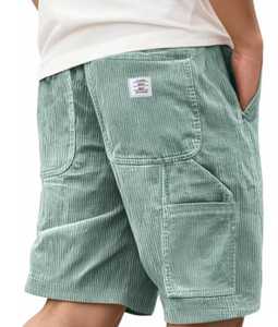 Shorts en velours côtelé pour homme, taille mi-haute, cordon élastique, style décontracté avec poches, 100% coton, tissu respirant tissé - Product Image 2