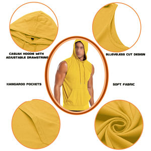 Vêtements de sport à capuche personnalisables avec logo de marque, débardeur de musculation, gilet de fitness, débardeur de sport basique en coton mélangé - Product Image 5