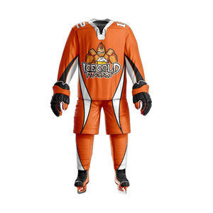 Camiseta de Hockey sobre Hielo Sublimada para Hombre, Manga Larga, Cuello en V, Poliéster que Absorbe la Humedad, Uniforme Naranja para Equipo - Product Image 2