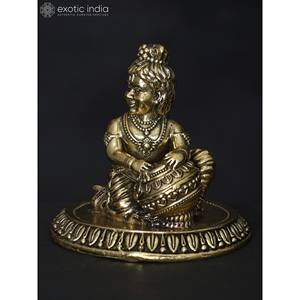 Petite statue de Krishna en laiton faite à la main de 3 pouces pour décoration intérieure et temple fabriquée en Inde - Product Image 4