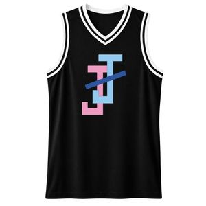 Maillot de basket-ball brodé avec logo JJ noir pour femmes, débardeur athlétique sans manches à col en V avec bordure blanche pour l'entraînement et les matchs - Product Image 1
