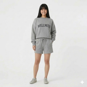 Conjunto de Top y Shorts de Cuello Alto para Mujer, Invierno, Color Sólido, Costuras Premium, Estilo Urbano, Tejido Ecológico - Product Image 1