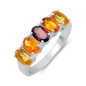 Gourik 925 Sterling Silver Classic Multi Stone Band <b>Ring</b> Oval Cut Red Garnet <b>Citrine</b> Madeira Wedding Jewelry Women Prong Setting - Product Image 1