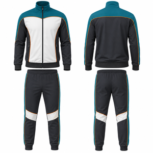 Conjunto Deportivo para Hombre con Bloques de Color, Chaqueta con Cierre Completo, Pantalones Deportivos Transpirables de Poliéster para Otoño con Bolsillos Laterales - Product Image 1