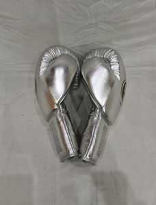 Guantes de Boxeo Profesionales Personalizados Silver No Boxing No Life, de Alta Calidad, Cuero Genuino, Transpirables, Ligeros, con Cordones - Product Image 1