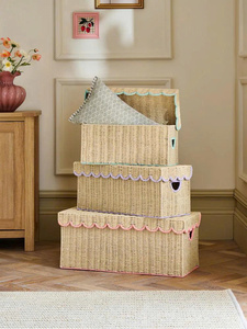 Exquisite Handmade Paper <b>Rope</b> Rectangle <b>Storage</b> Box Set With Scalloped Lid Wicker Organizer <b>Basket</b> Closet <b>Storage</b> For Kids Room - Product Image 1