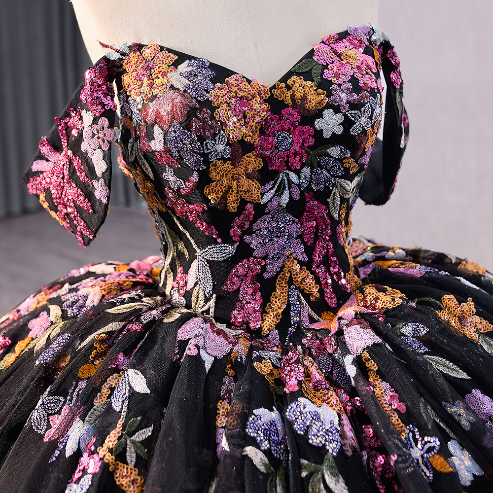 Jancember 241029 Classic Black Sweetheart Sequins Flower Ball Gown Quinceanera Dresses Jancember 241029 Classic Black Sweetheart Sequins Flower Ball Gown Quinceanera Dresses