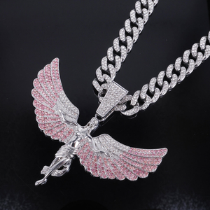Moissanite Diamond Angel Wing Pendant Necklace 925 Silver <b>Iced</b> <b>Chain</b> Gold Tone Hip Hop Jewelry Luxury Gift for Men Women - Product Image 2