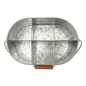 Plateau de service en métal galvanisé avec poignées en bois pour la décoration de la maison et des hôtels, organisateur de centre de table pour cuisine et salle à manger - Product Image 3